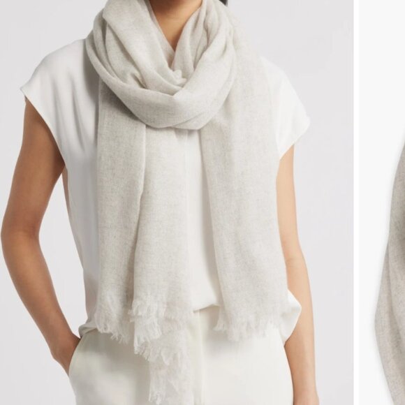 NORDSTROM $129 100% CASHMERE Textured Cashmere Scarf - LIGHT GREY - Picture 1 of 9